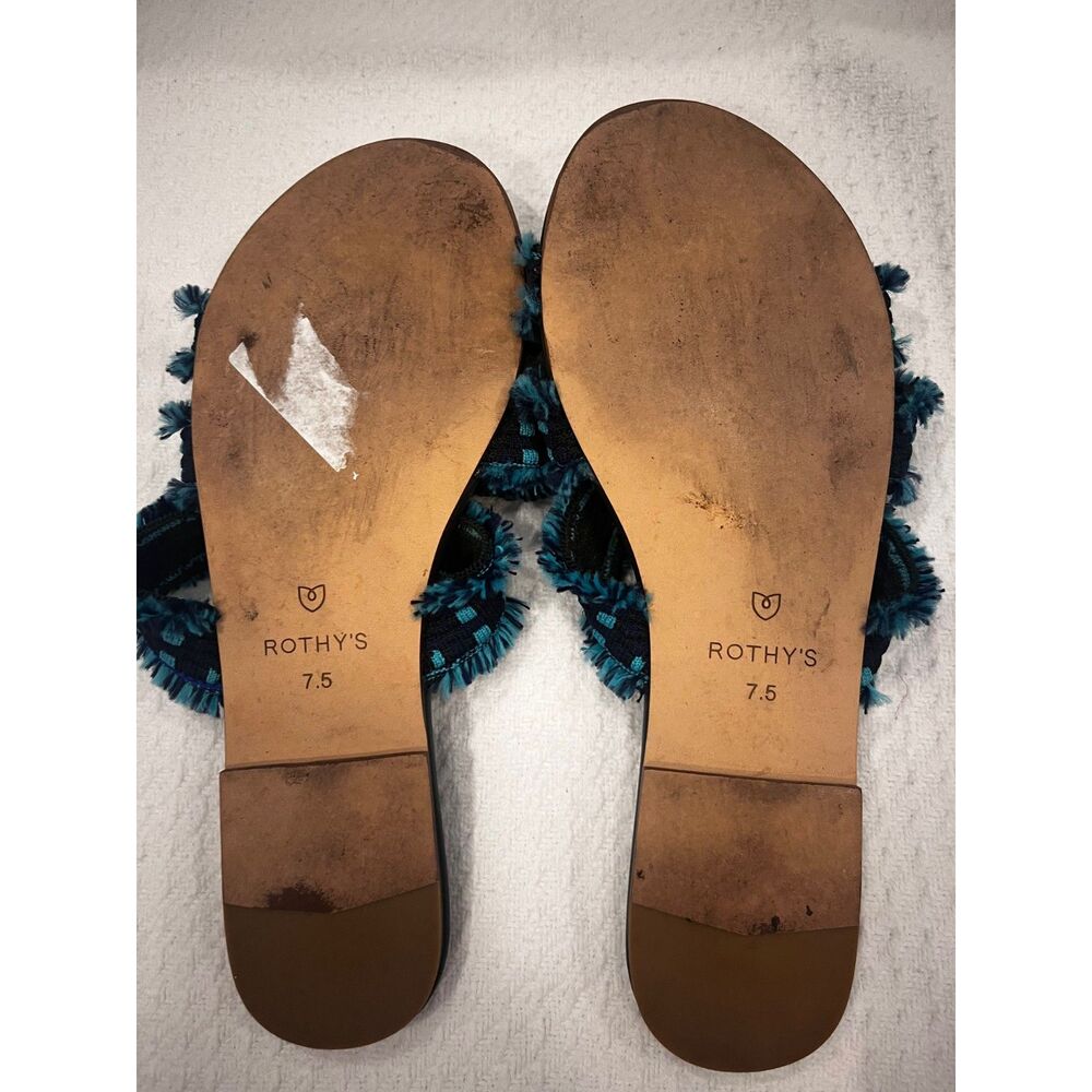 Rothy’s Women’s 7.5 Teal Blue Boho Tassel Slip-On Sandals Summer Slides - Picture 6 of 8